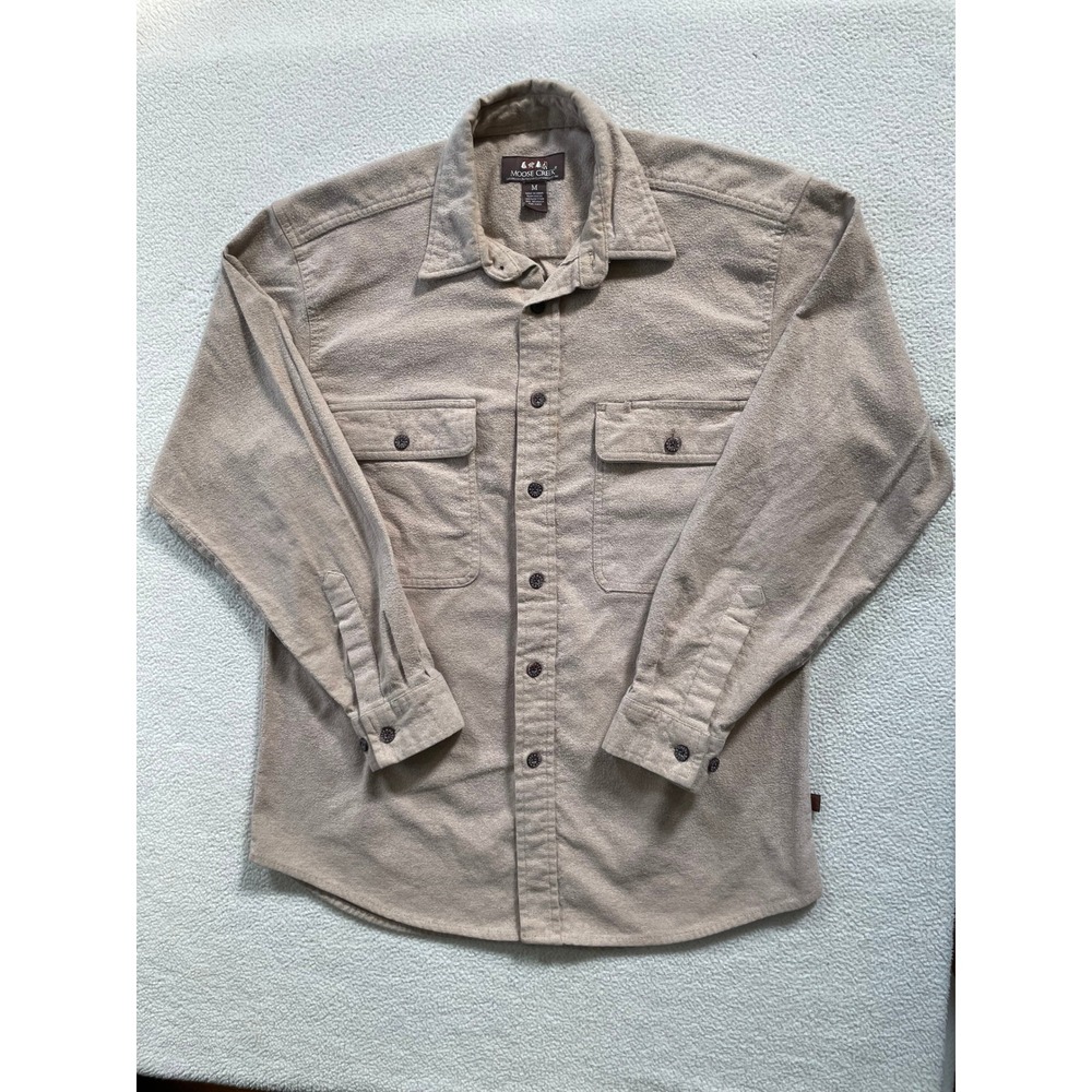 Moose Creek Mens Medium Shirt Tan Chamois Flannel Button Down Long Sleeve